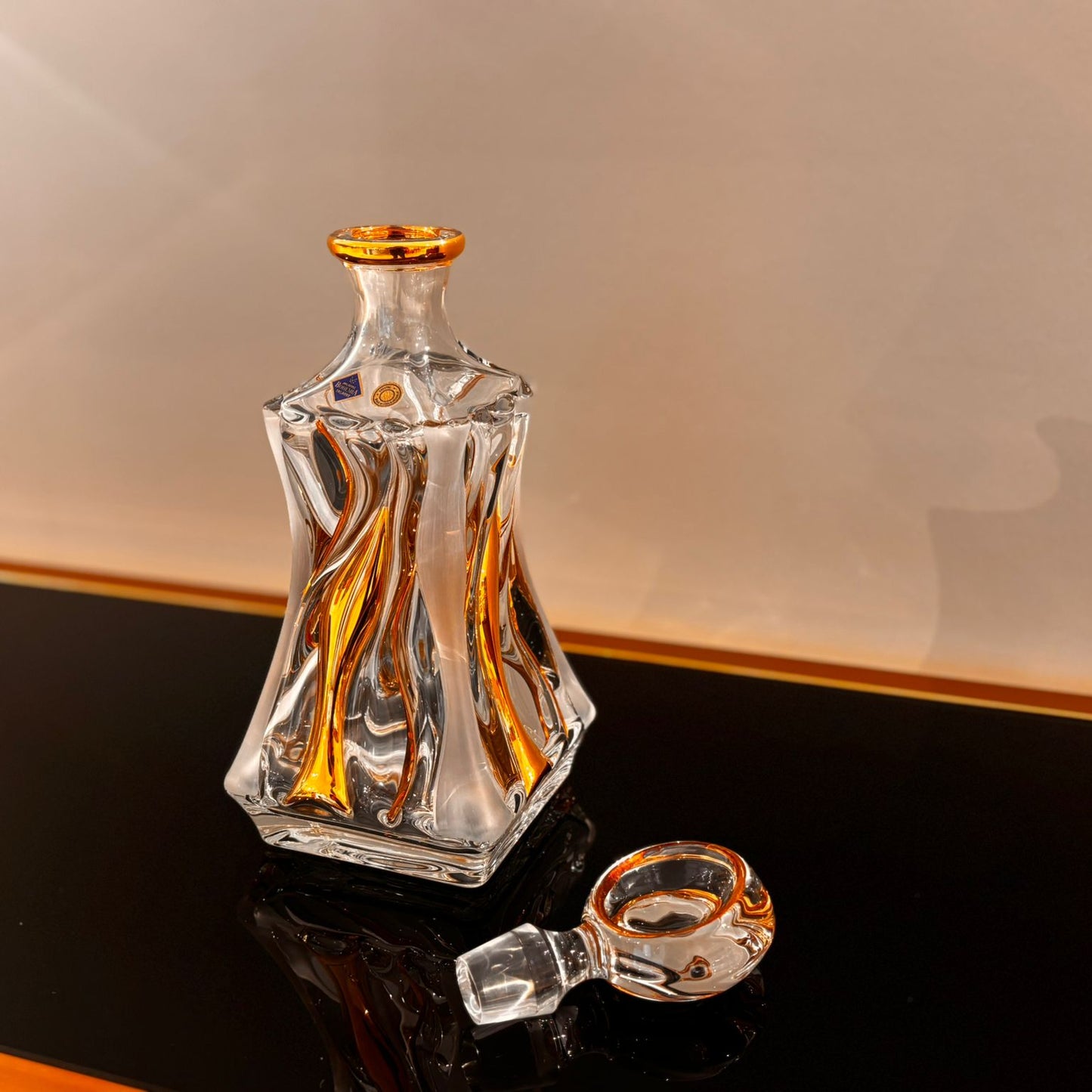 Bamboo Decanter With Gold & Fond