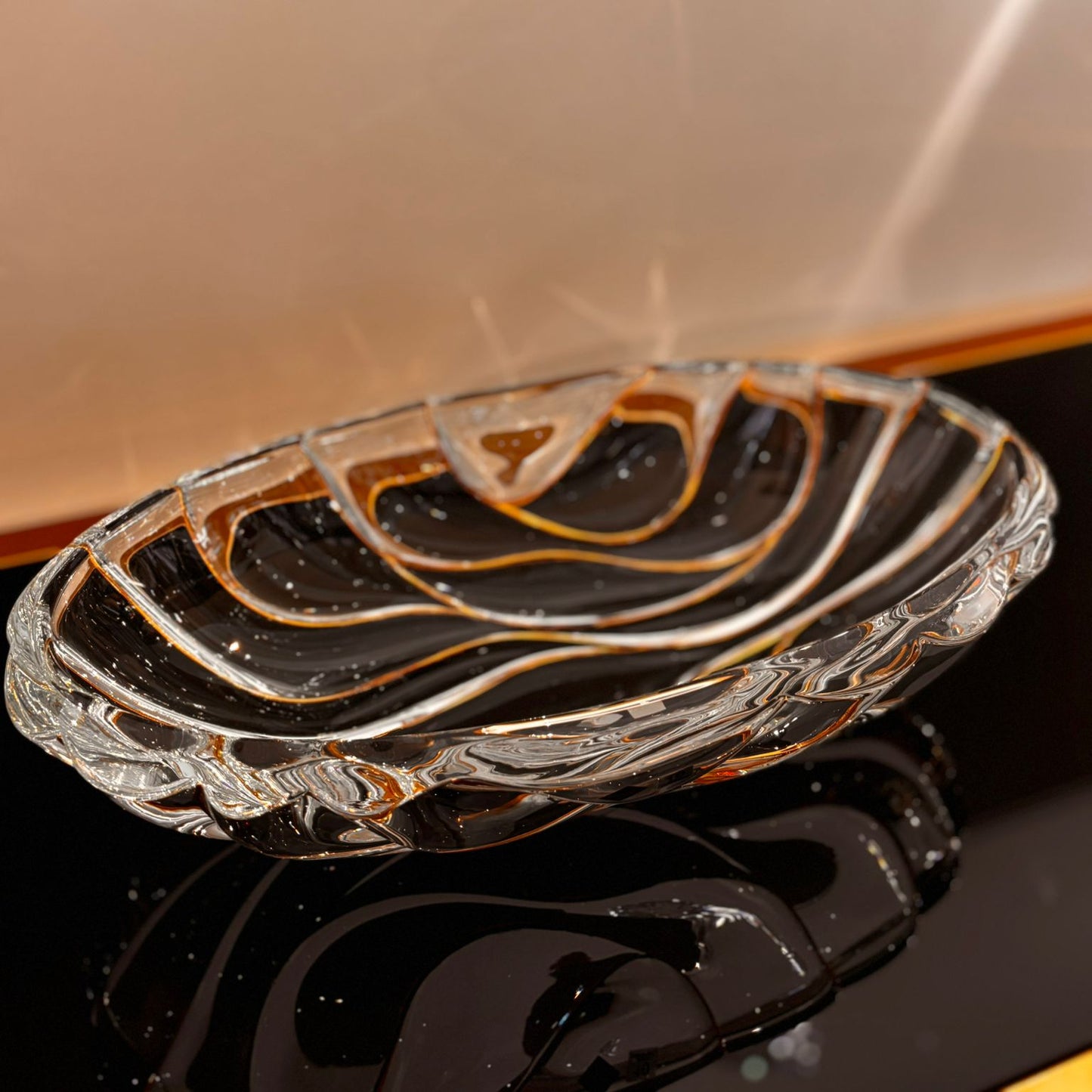 Bamboo Oval Bowl With Gold Lines