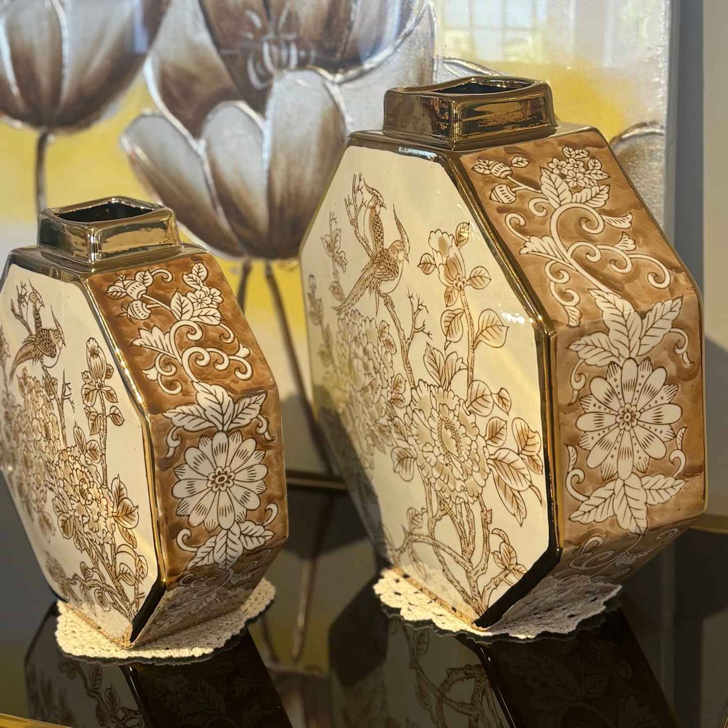 White & Gold Octagonal Vase