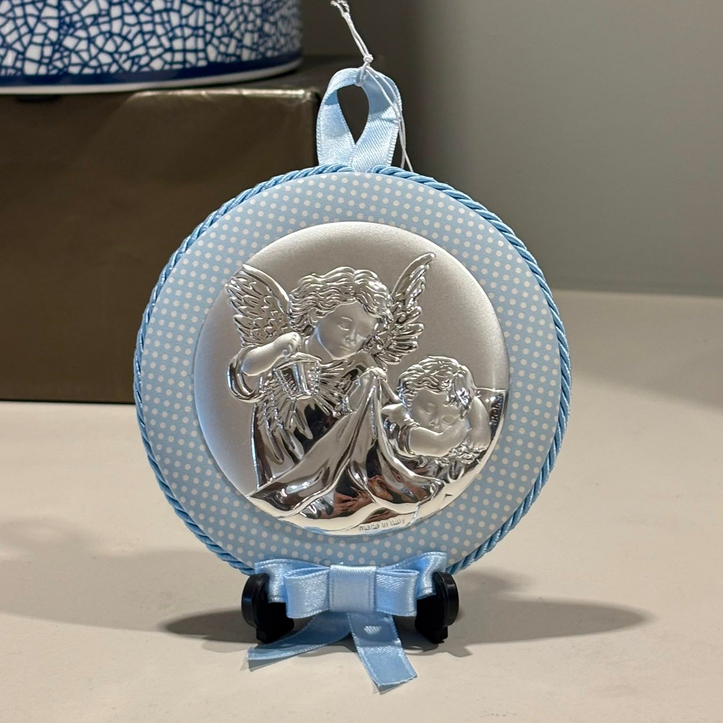 Musical Baptism Silver Icon In Blue