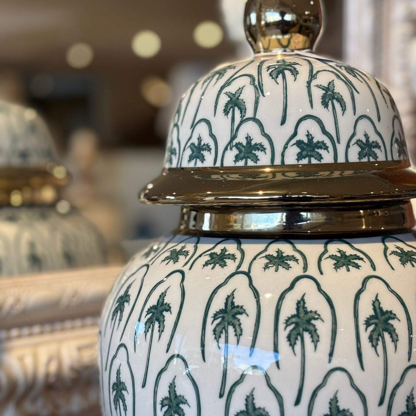 White & Green Ginger Jar