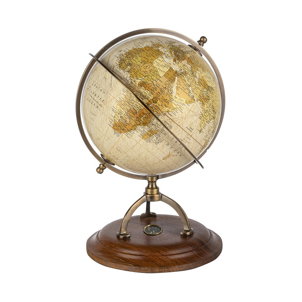 Medium Wooden World Globe With Compass