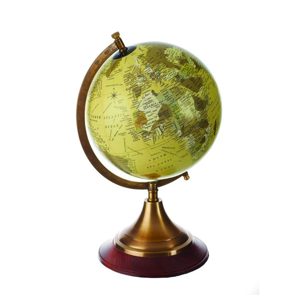 Medium Wooden World Globe - Nautical Yellow