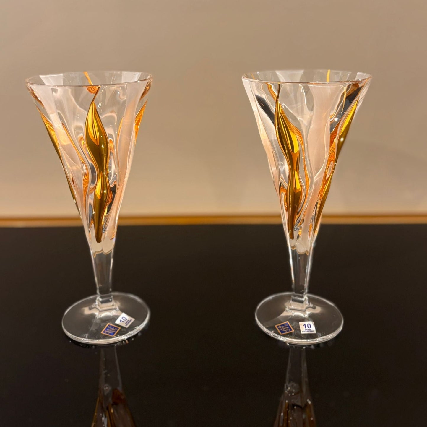 Set of 6 Bamboo Wine Glasses With Fond & Gold