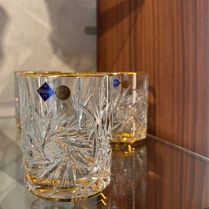 Set of 6 Pinwheel Whisky Glasses With Gold