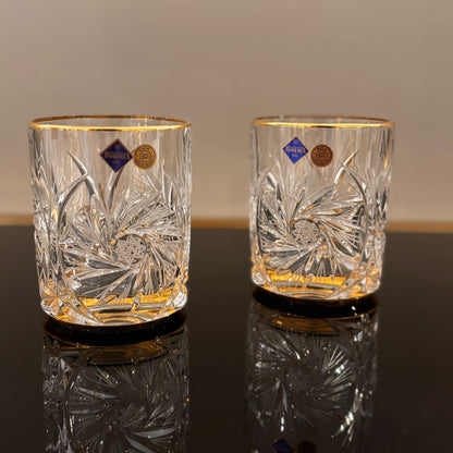 Set of 6 Pinwheel Whisky Glasses With Gold