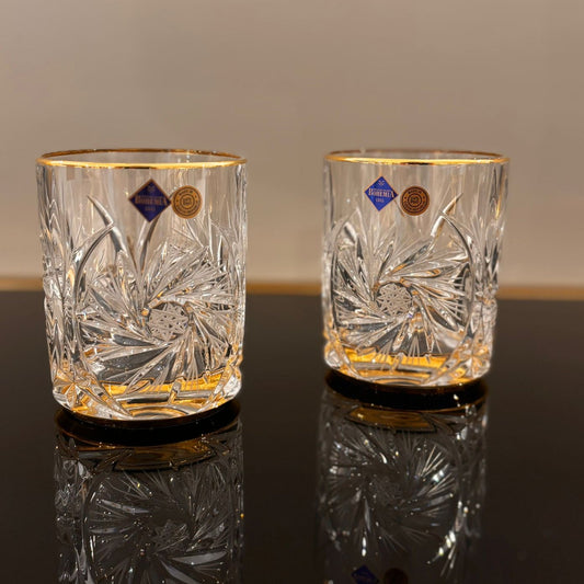 Set of 6 Pinwheel Whisky Glasses With Gold