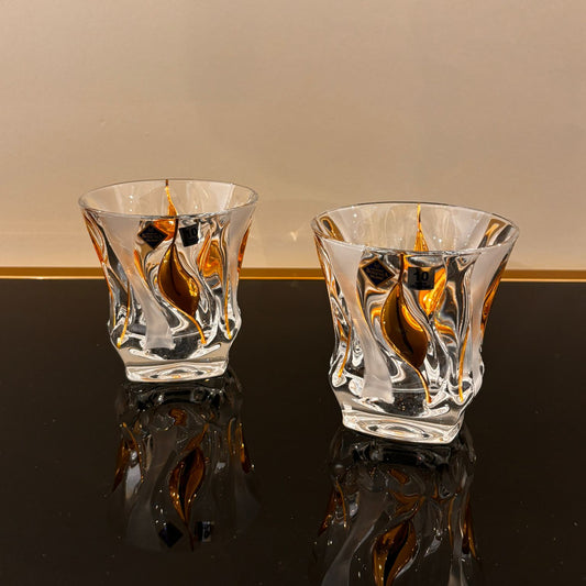 Set of 6 Bamboo Whisky Glasses Type 2 With Fond & Gold