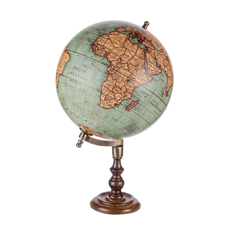 Medium Wooden World Globe - Antique Blue