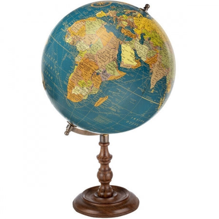 Large Wooden World Globe - Blue