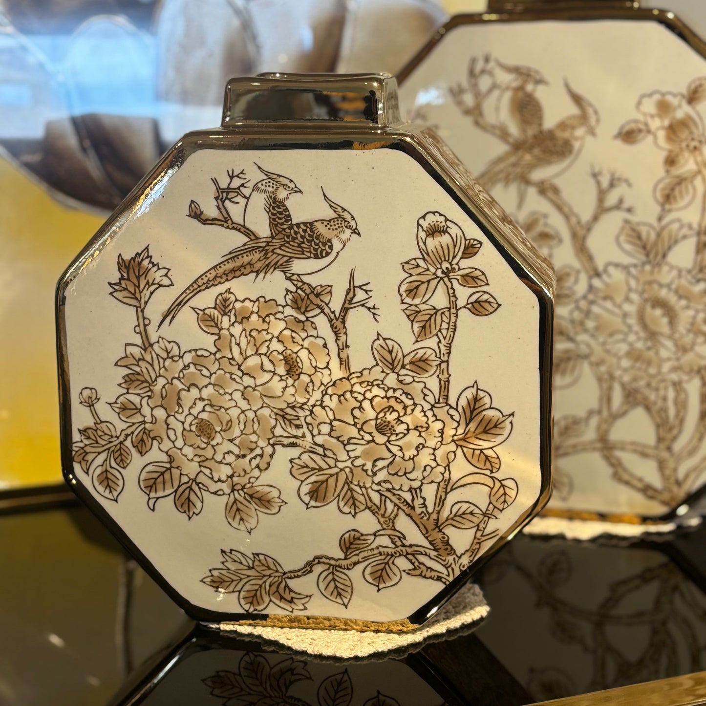 White & Gold Octagonal Vase