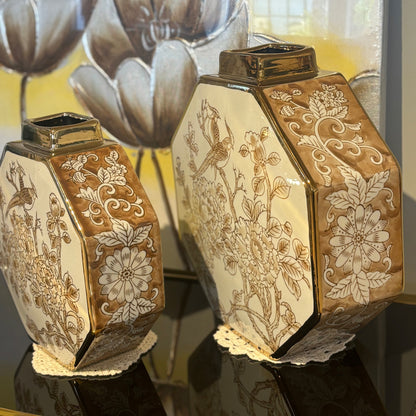 White & Gold Octagonal Vase