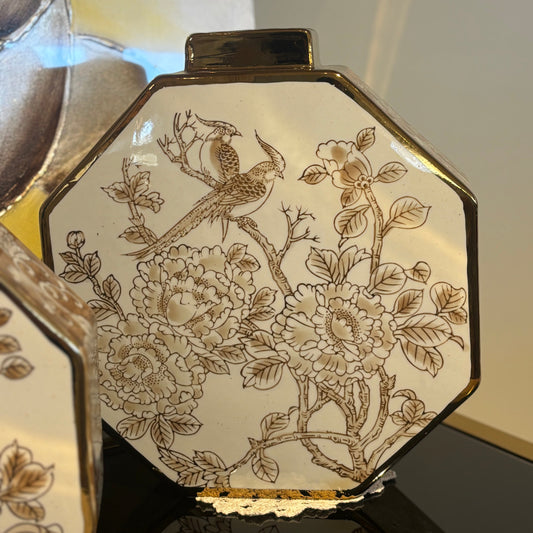White & Gold Octagonal Vase