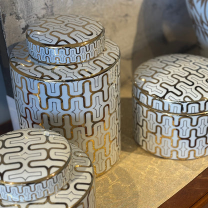 White & Gold Ceramic Jar