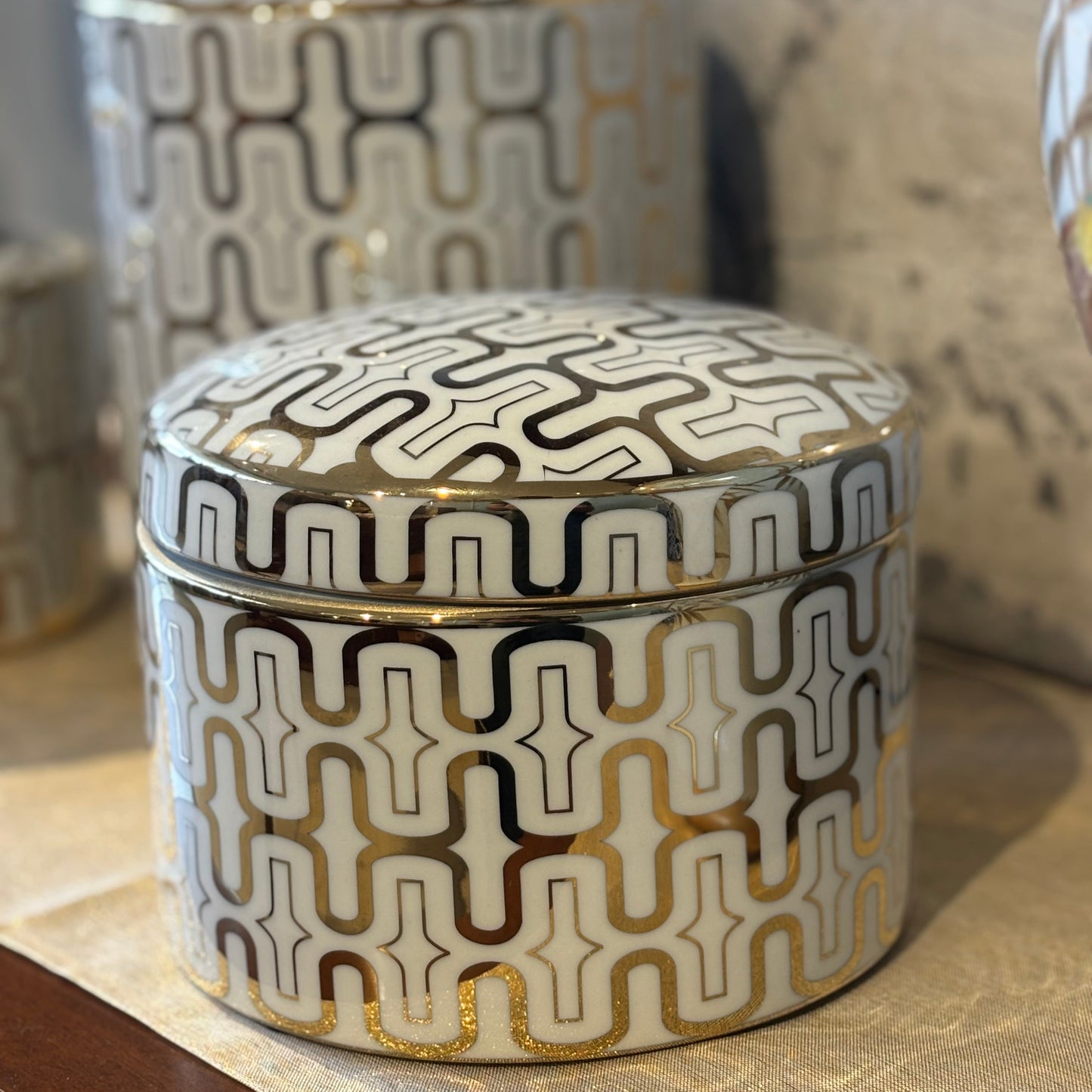 White & Gold Ceramic Jar