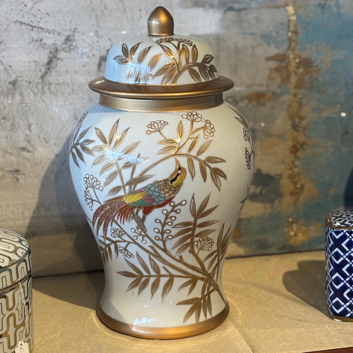 Tropical White & Gold Ginger Jar