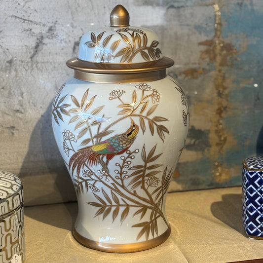 Tropical White & Gold Ginger Jar