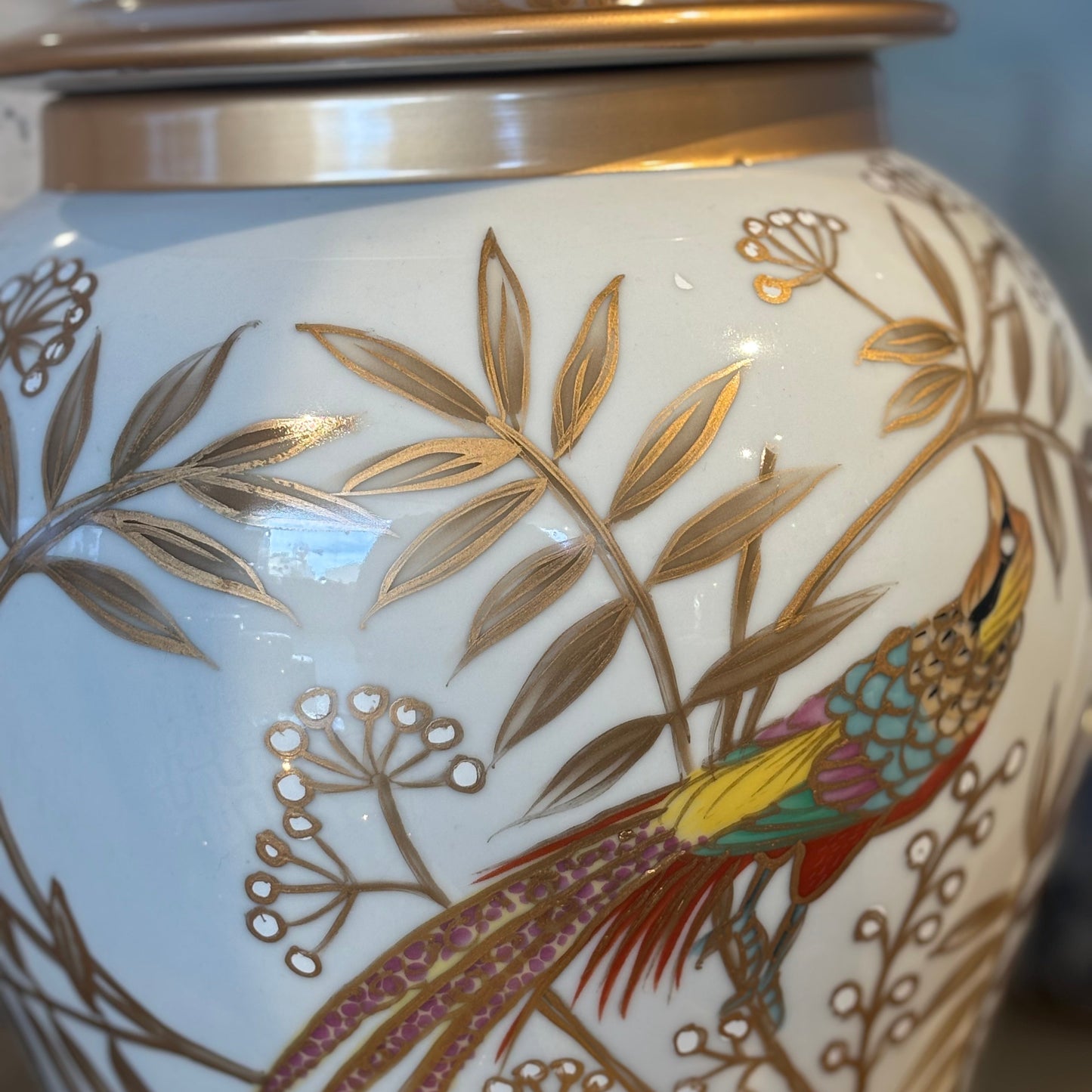 Tropical White & Gold Ginger Jar