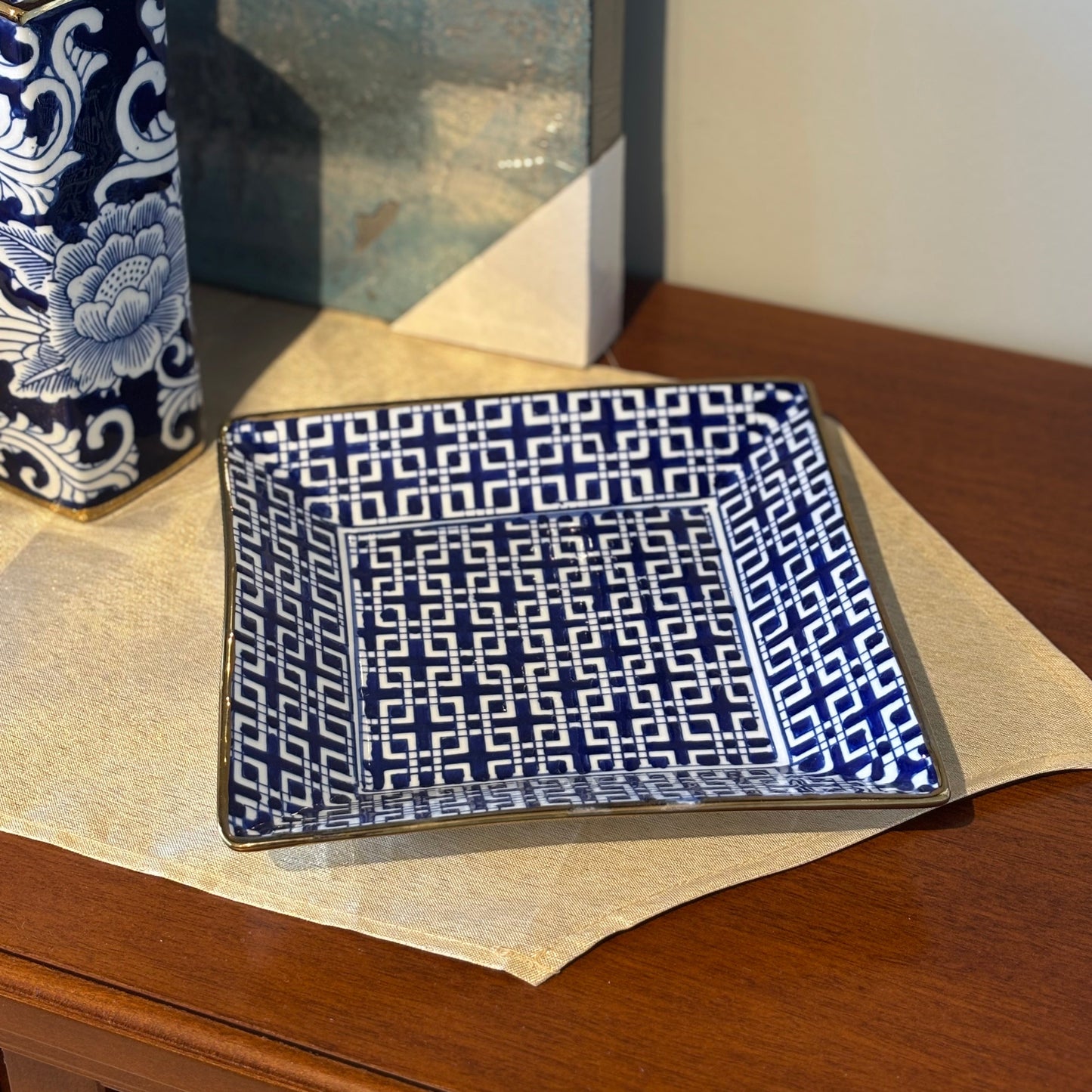 White & Blue Square Tray