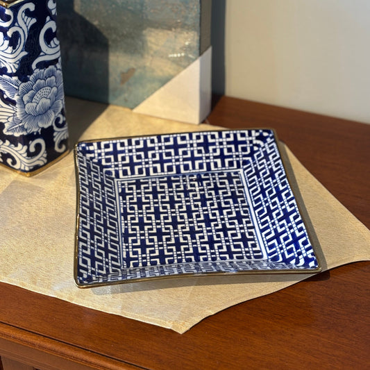 White & Blue Square Tray