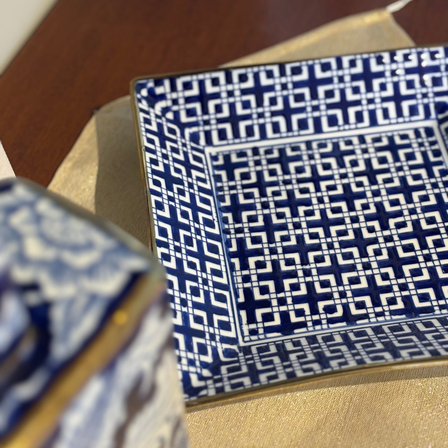 White & Blue Square Tray