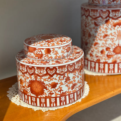 White & Coral Ginger Jar