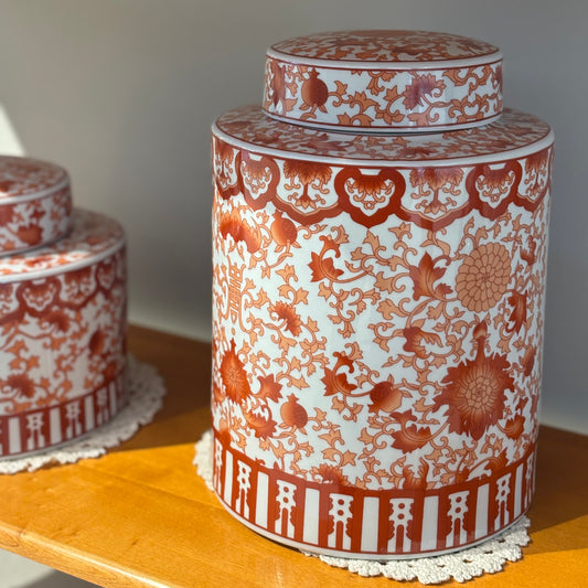 White & Coral Ginger Jar