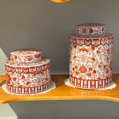 White & Coral Ginger Jar