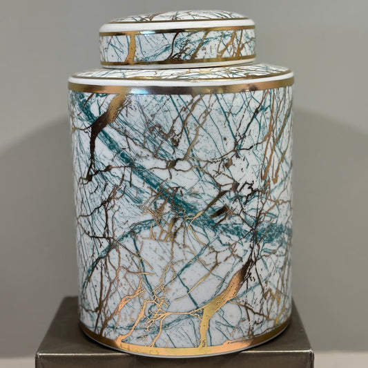 Green, White & Gold Ginger Jar