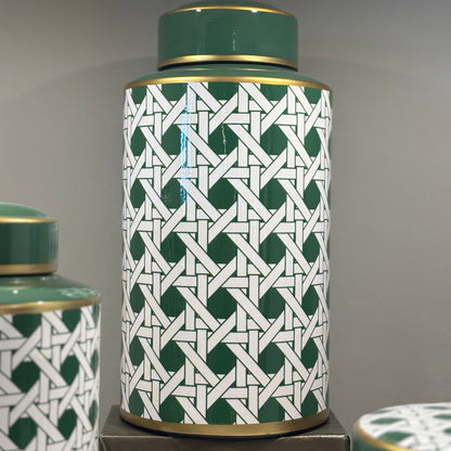Green & White Ginger Jar