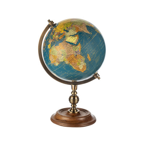 Medium Wooden World Globe - Marine Blue